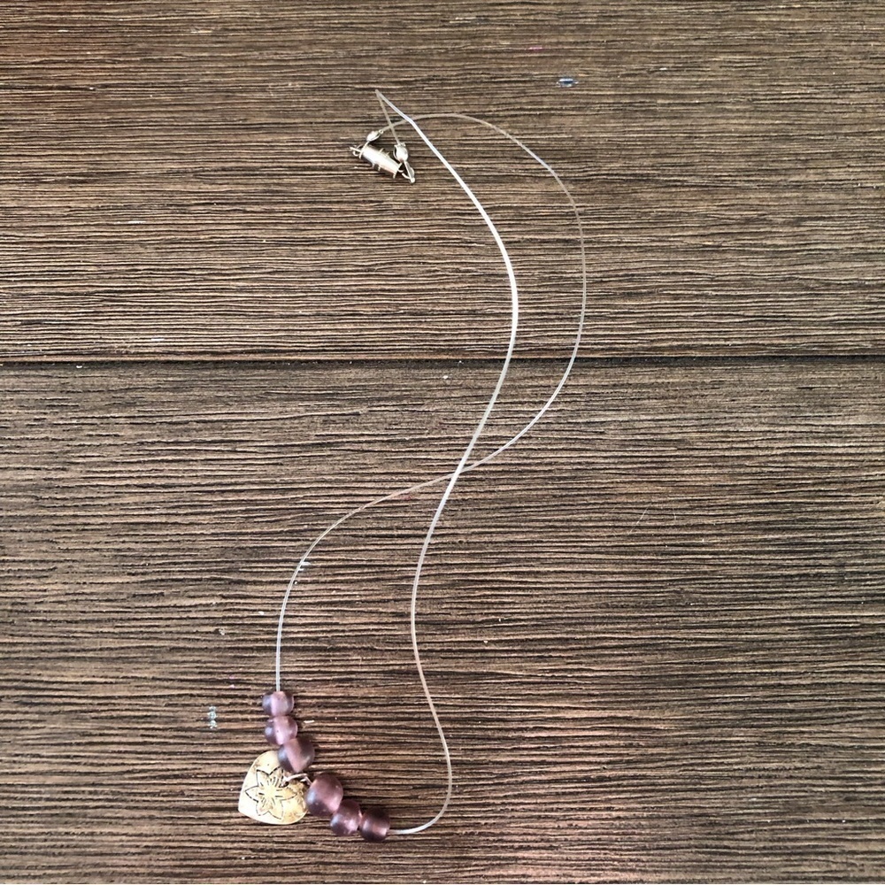 Handmade floating heart and purple beaded necklace